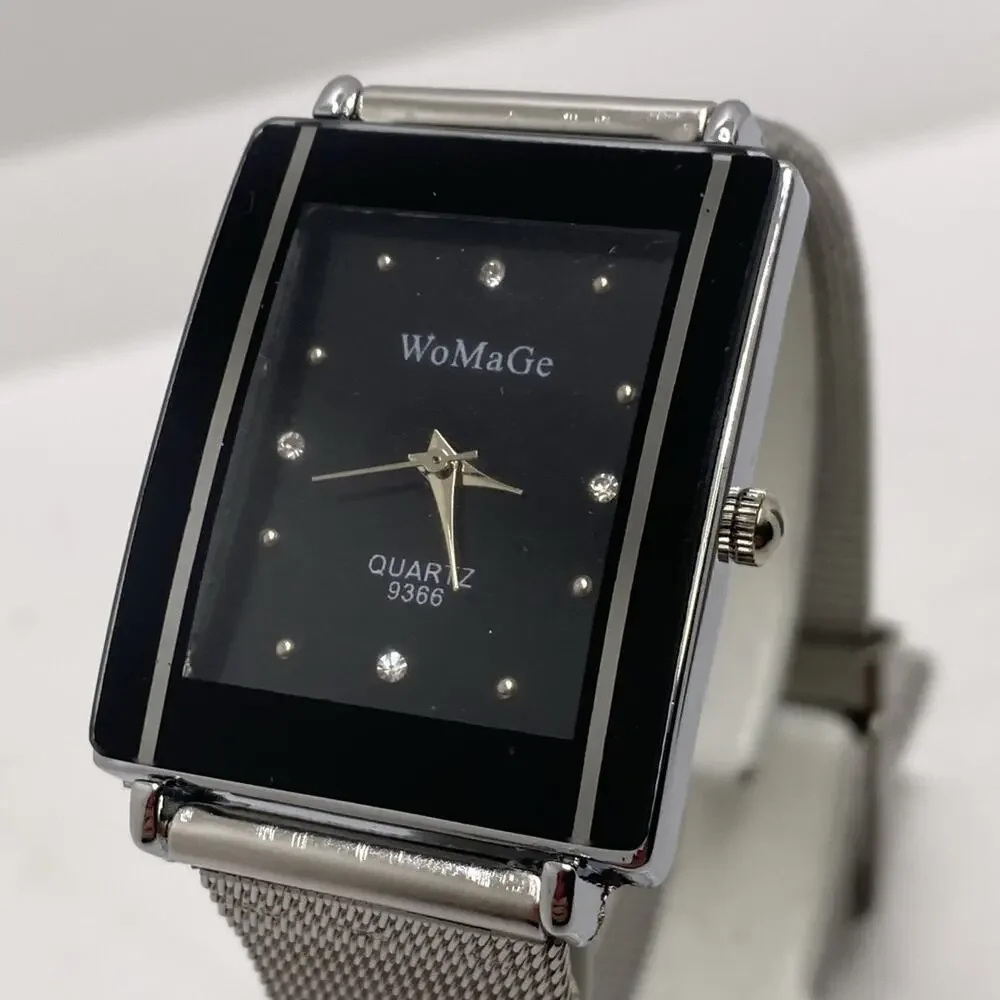 Womens Black Dial Silver Quartz Watch Works New Battery